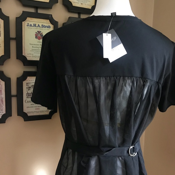 TOPSHOP Black Tulle Back Tee Size 6 - Picture 4 of 4